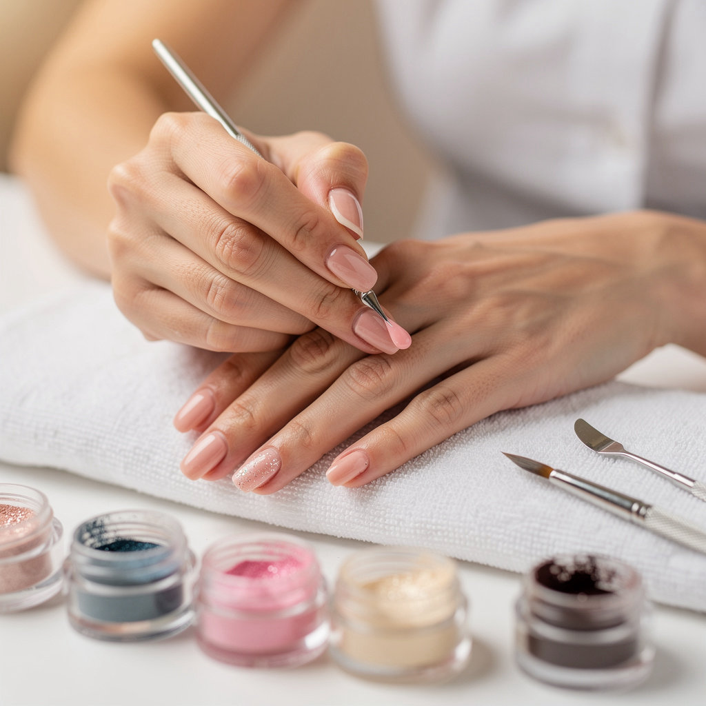 Charming Nails gel and powder nail services showcase in Santa Barbara, featuring durable and artistic nail finishes